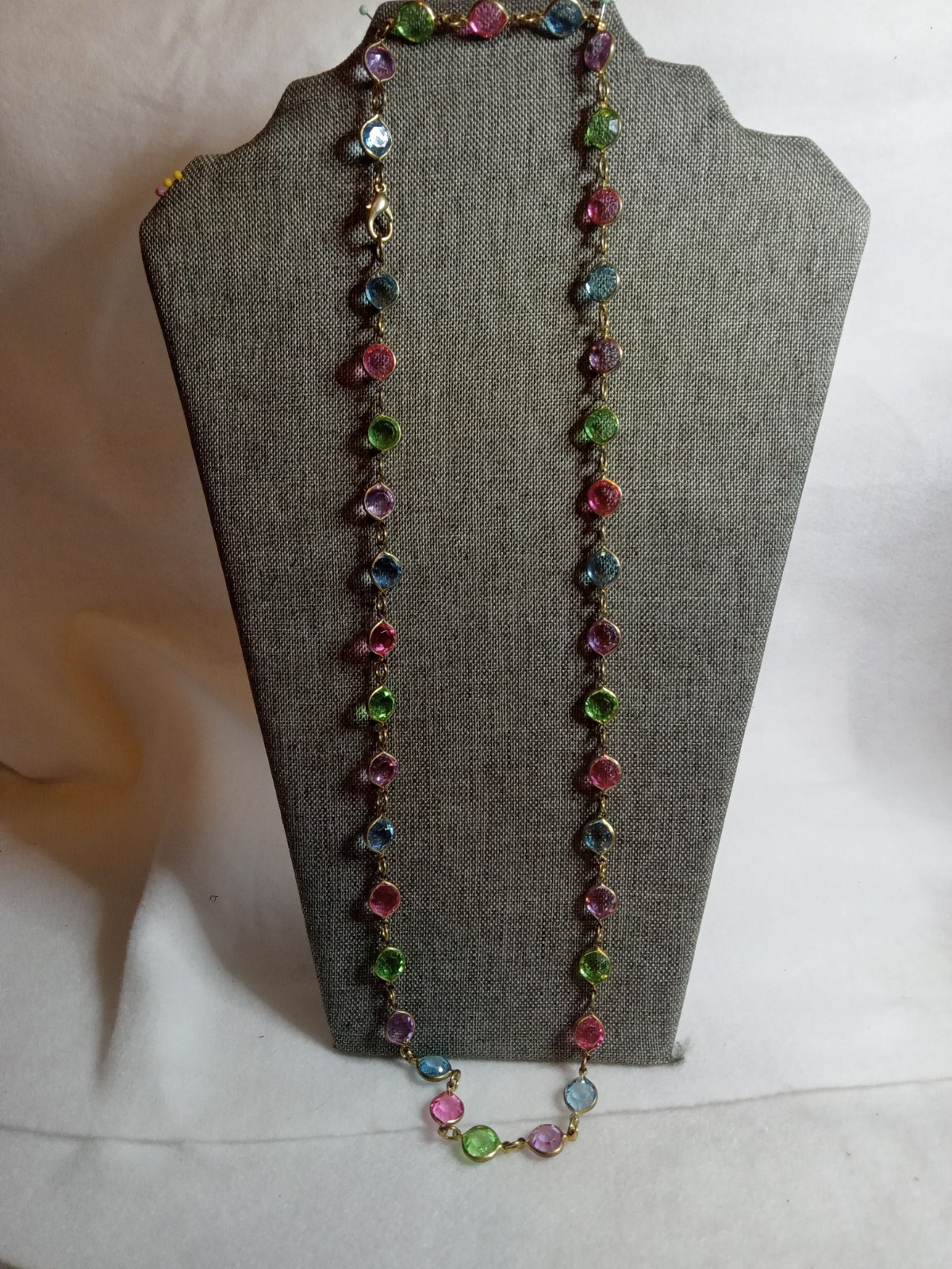 Vintage Austrian Crystal Multicolor Pastel Crystals And Gold Tone 30″ Necklace
