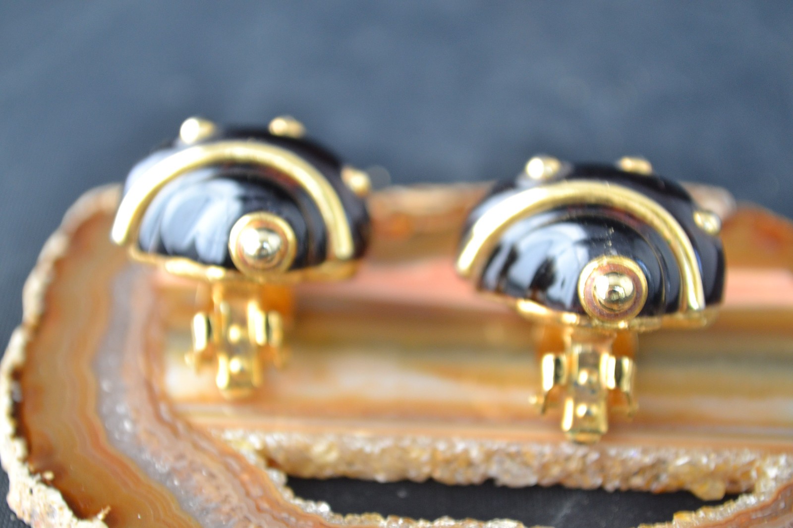 Kenneth Jay Lane KJL earrings clip on seashell Honey Amber color Lucite gold ton