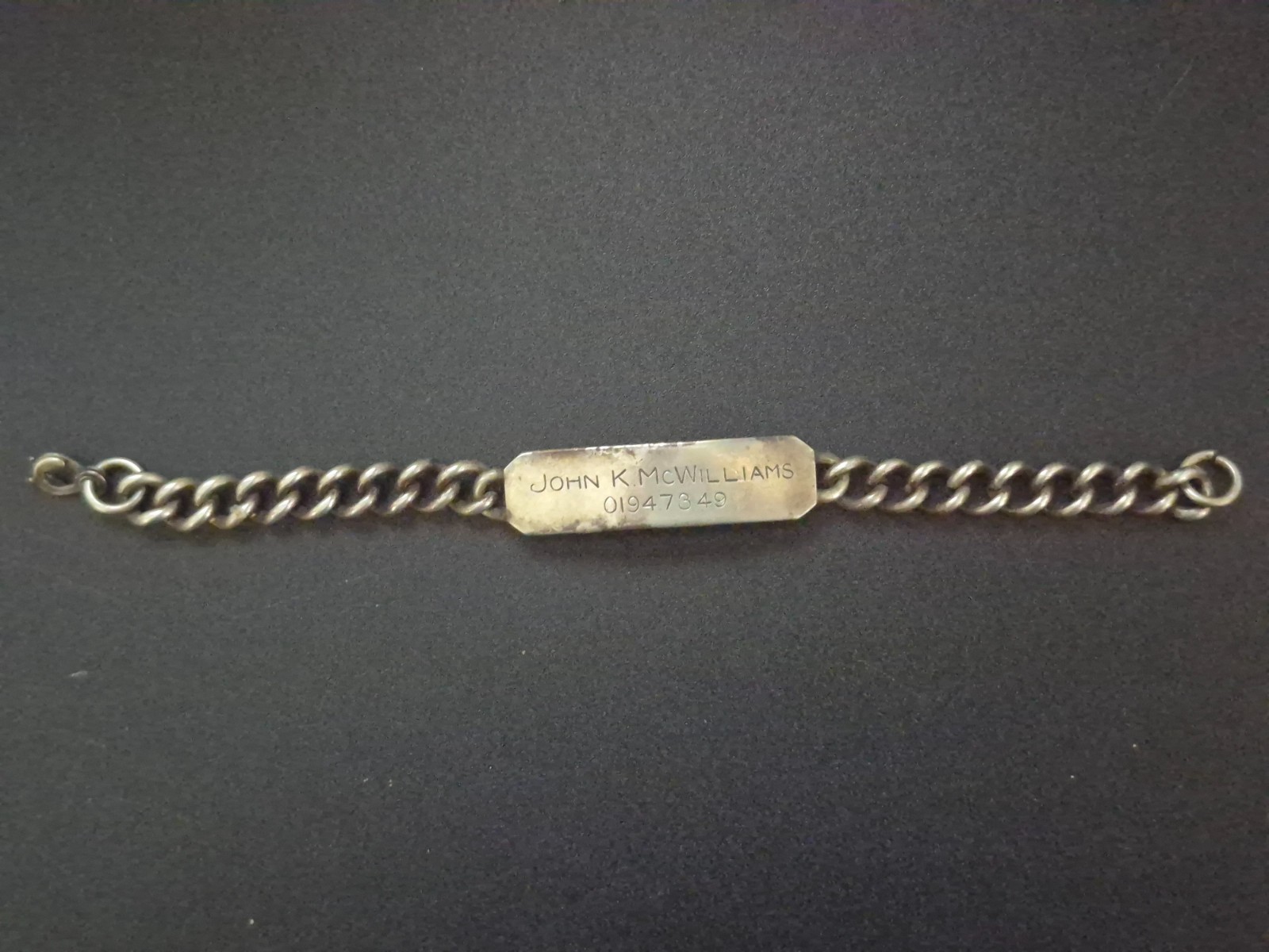 Vintage 1930s-1950s Sterling Silver Military ID Bracelet Curb Chain