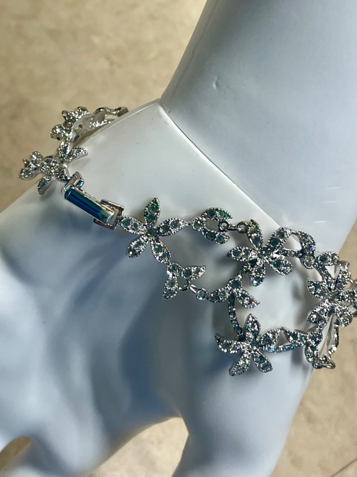 Signed HMI 925 Sterling Silver vintage crystal wrap snap close Bracelet 7.75”