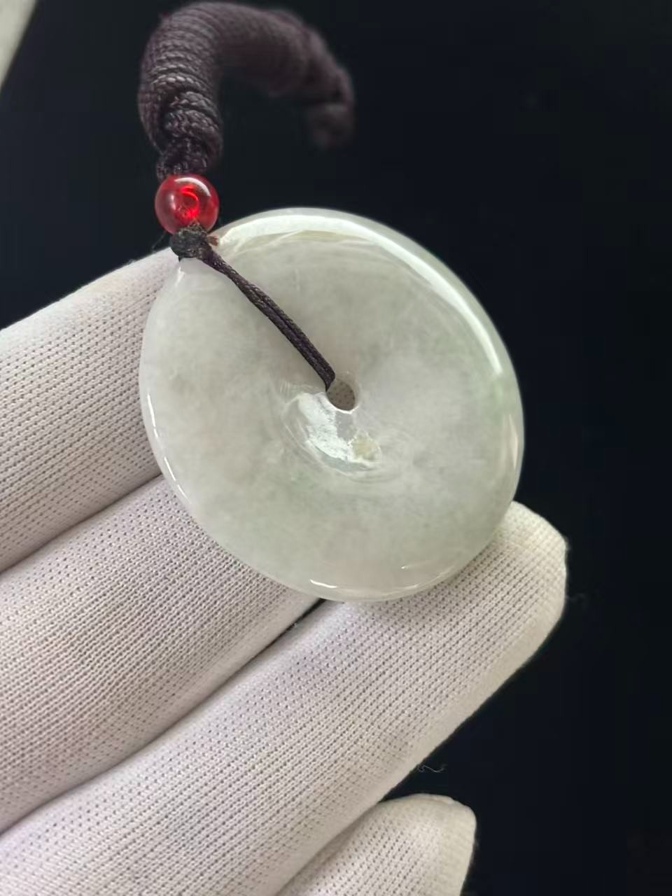 Natural Light green Jade Jadeite Round Pendant, 40x40x5mm, adjustable Cord 23 in