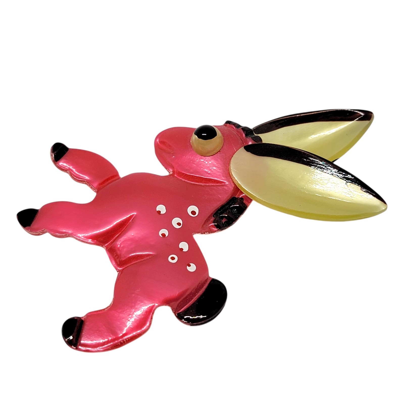 1940s Donkey Brooch Vintage Figural Pin of Cream & Red Acetate / Spun Nylon