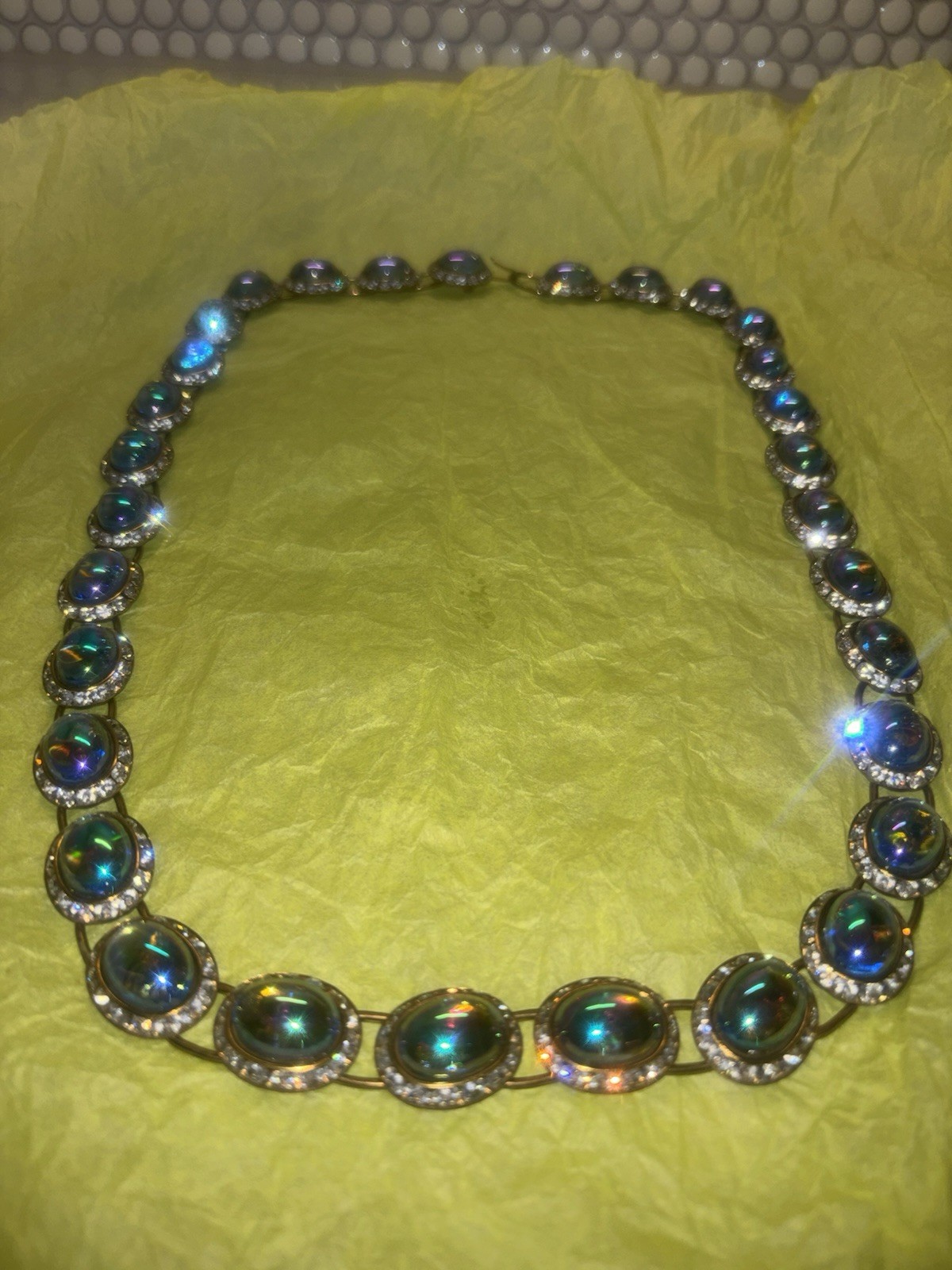 Vintage Peacock Iridescent Gripoux Cabochon AB Necklace ~ Stunning ~ Oil Slick