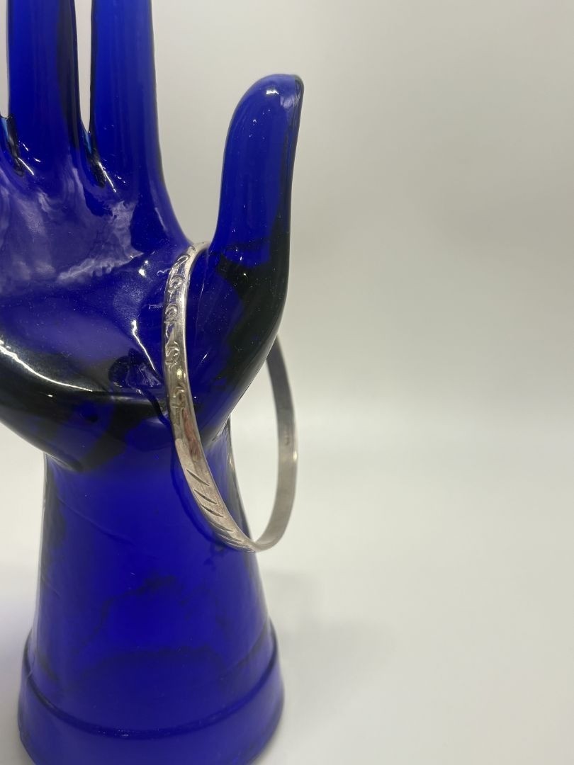 Vintage 1970s/1980s Sterling Silver Stamped Egyptian Ankh Bangle Bracelet
