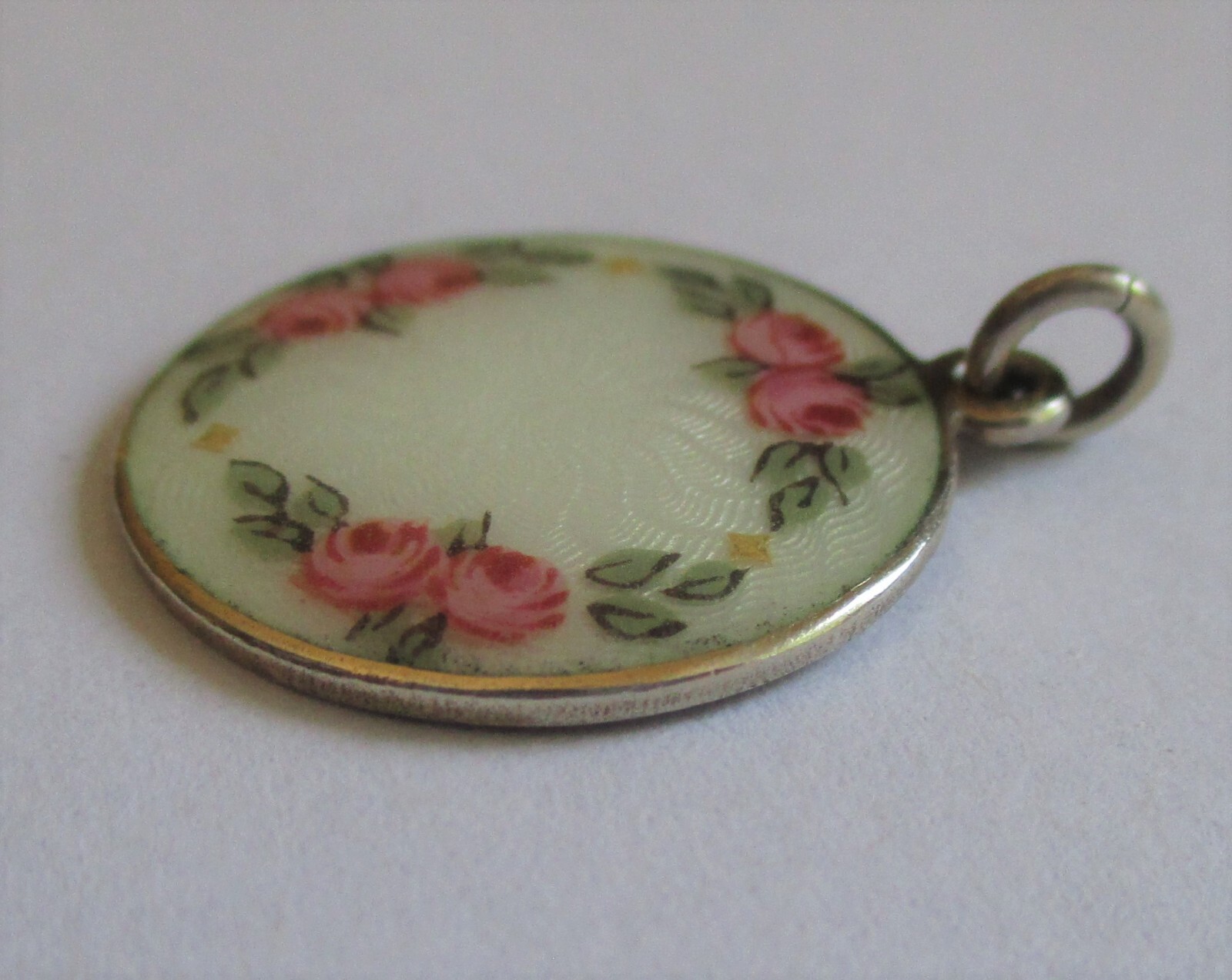 ANTIQUE STERLING SILVER GUILLOCHE ENAMEL ROSE DAVID ANDERSEN CHARM PENDANT