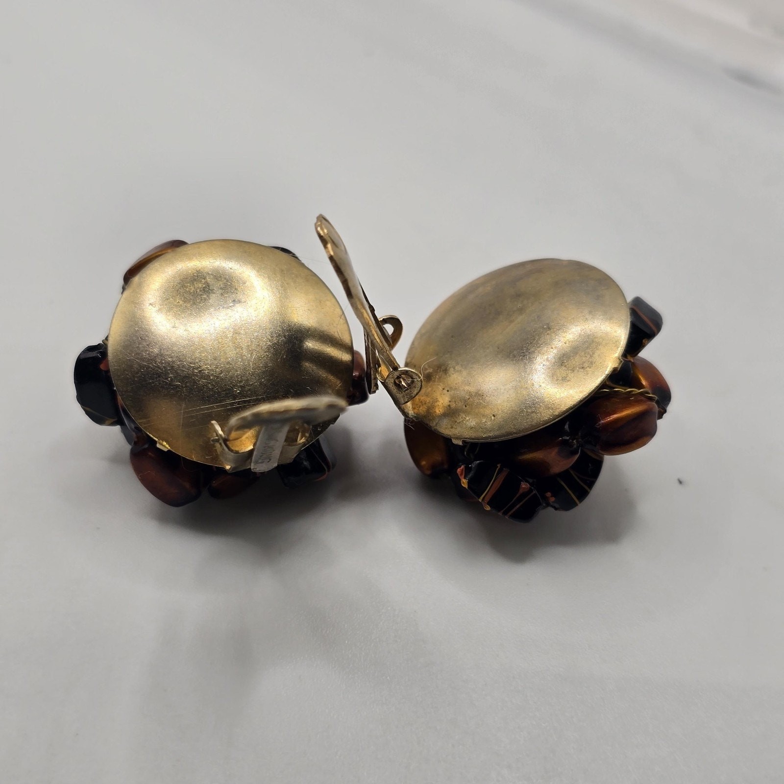 Earrings Dragon Beads Tiger Eyes Earrings Chips Hand Strung Vintage Clip On