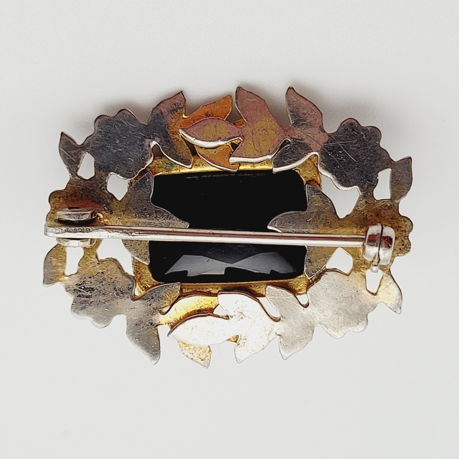 Nouveau Peking Glass Floral Victorian Mourning Brooch Style 1930s Vintage Brooch