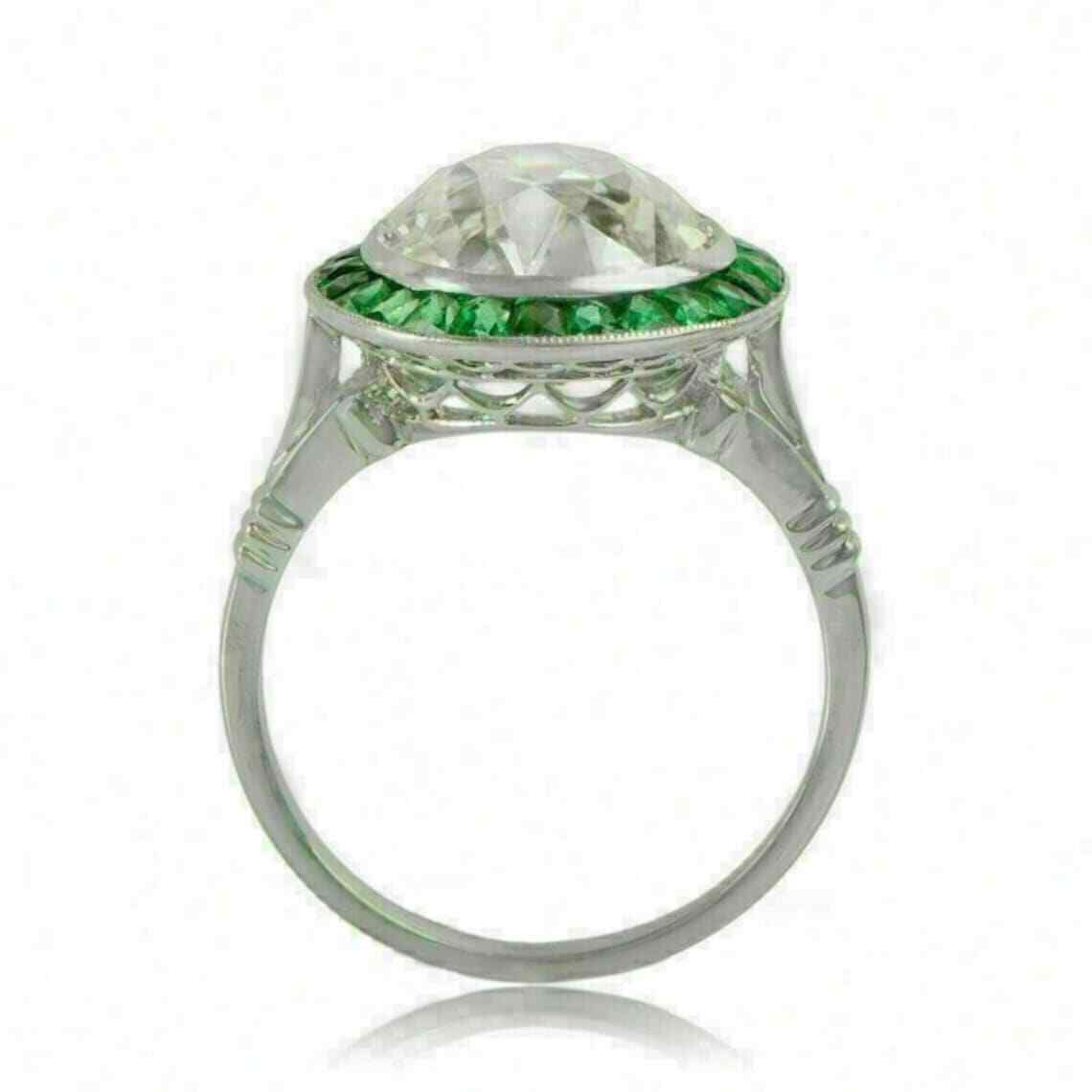 2.50ct Round Moissanite Halo Green Emerald Vintage Ring In 935 Argentium Silver