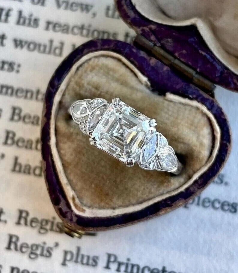 2.7Ct Asscher Cut VVS1 Lab Created Diamond Engagement 14K White Gold Finish Ring