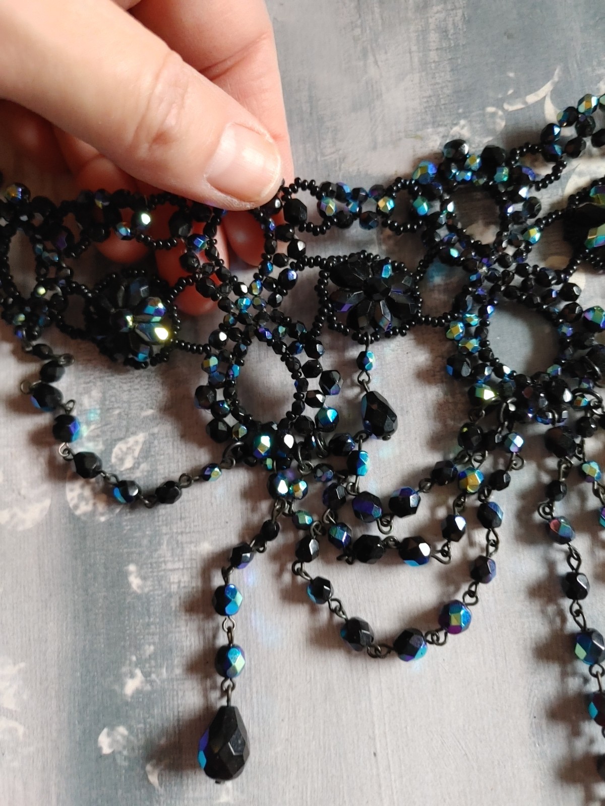 Vintage bead necklace NWT Nancy K designs Czech Republic black iris collar