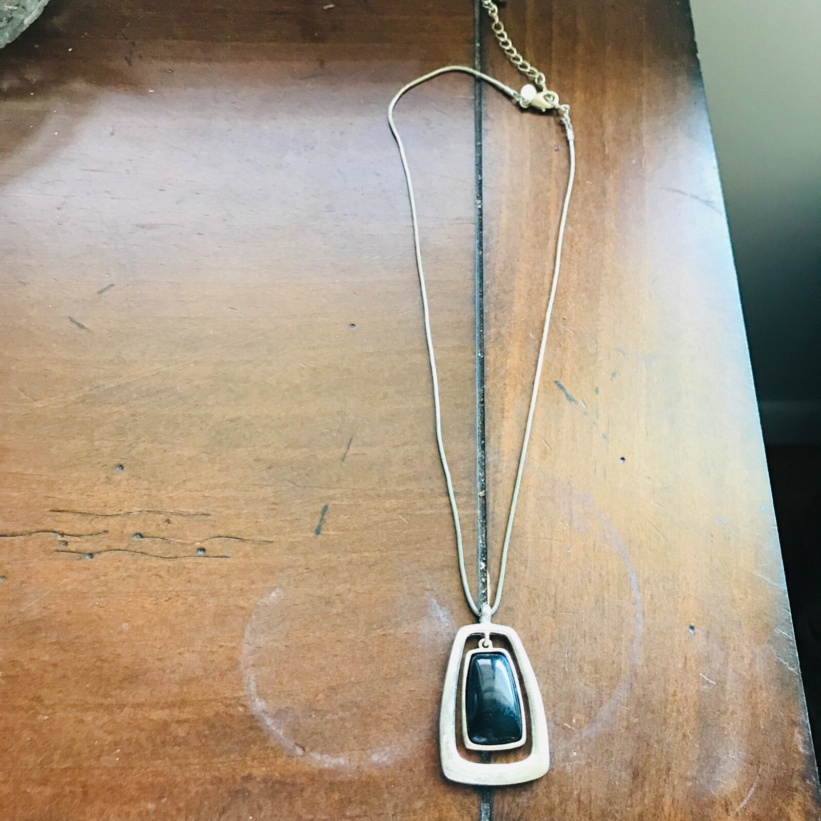 Vintage Necklace Cabochon Onyx Like Stone Rectangle Adjustable KR Geometric