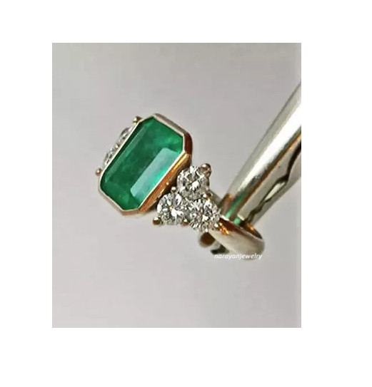 Vintage Art Deco Style Lab Created Emerald Engagement Ring 14K Yellow Gold FN