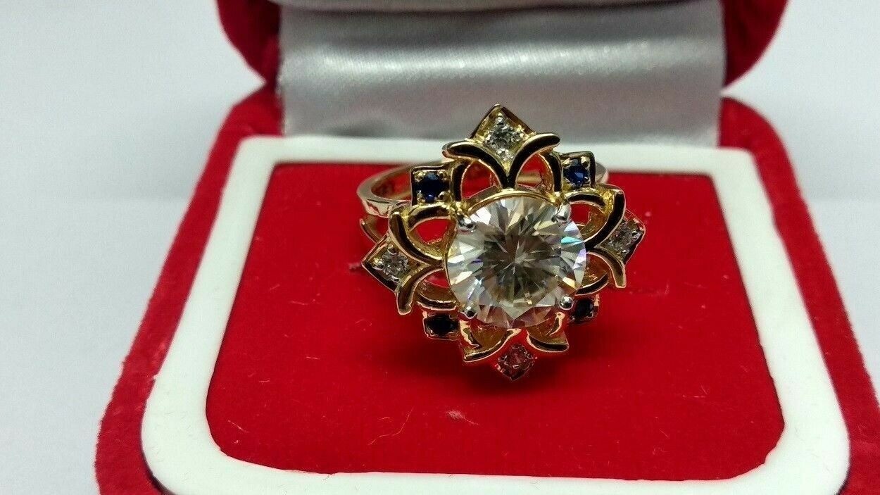 Vintage 1.2CT Round Lab Created Diamond Art Deco Floral Ring 14K Yellow Gold FN