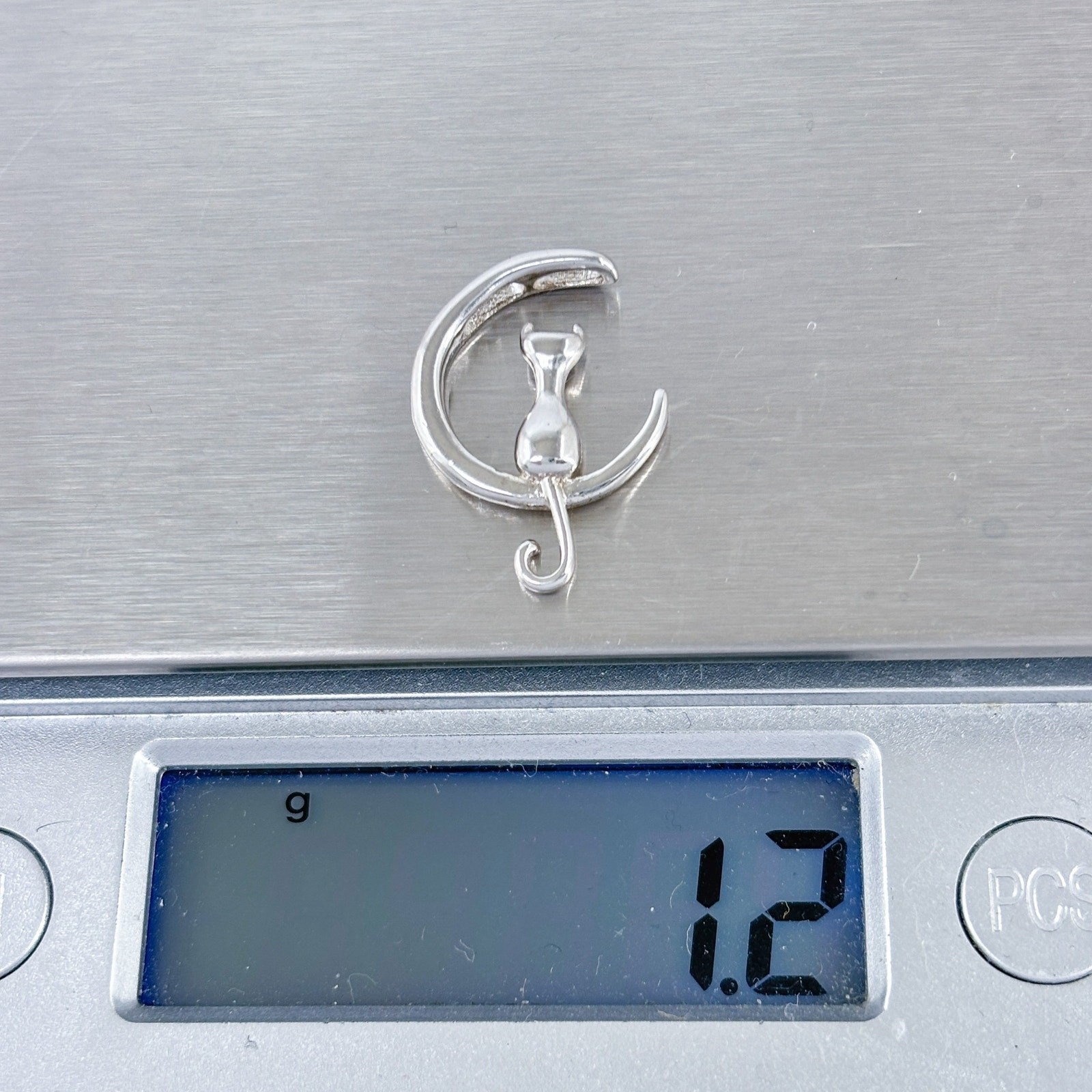 Estate Sterling Silver 925 Cat Moon Pendant