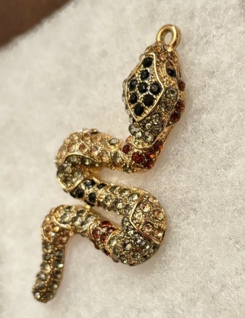 Vintage Rhinestoned Snake Pendant Gold Tone