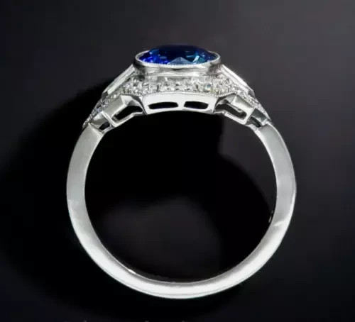 2.50Ct Round Blue Sapphire & Lab-Created Diamond Art Deco Style Ring 925 Silver