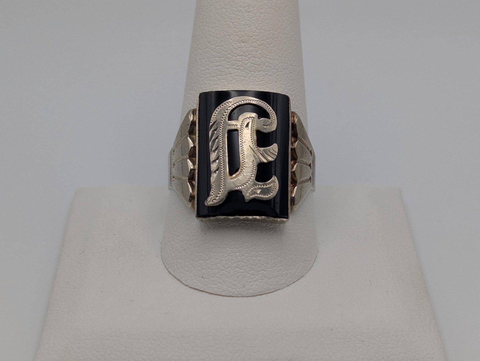 Victorian 10k A Monogram Black Onyx Ring Midnight Signet Ring. Statement Ring.