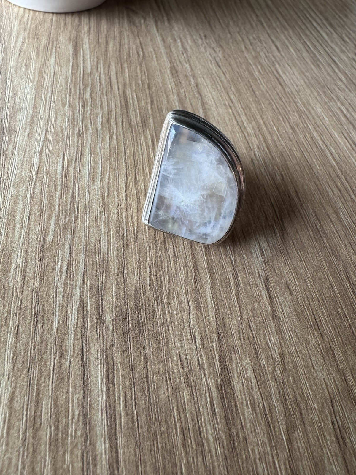 Vintage Silver Moonstone Asymmetrical Cabochon Bezel Set Statement Ring Size 8.5
