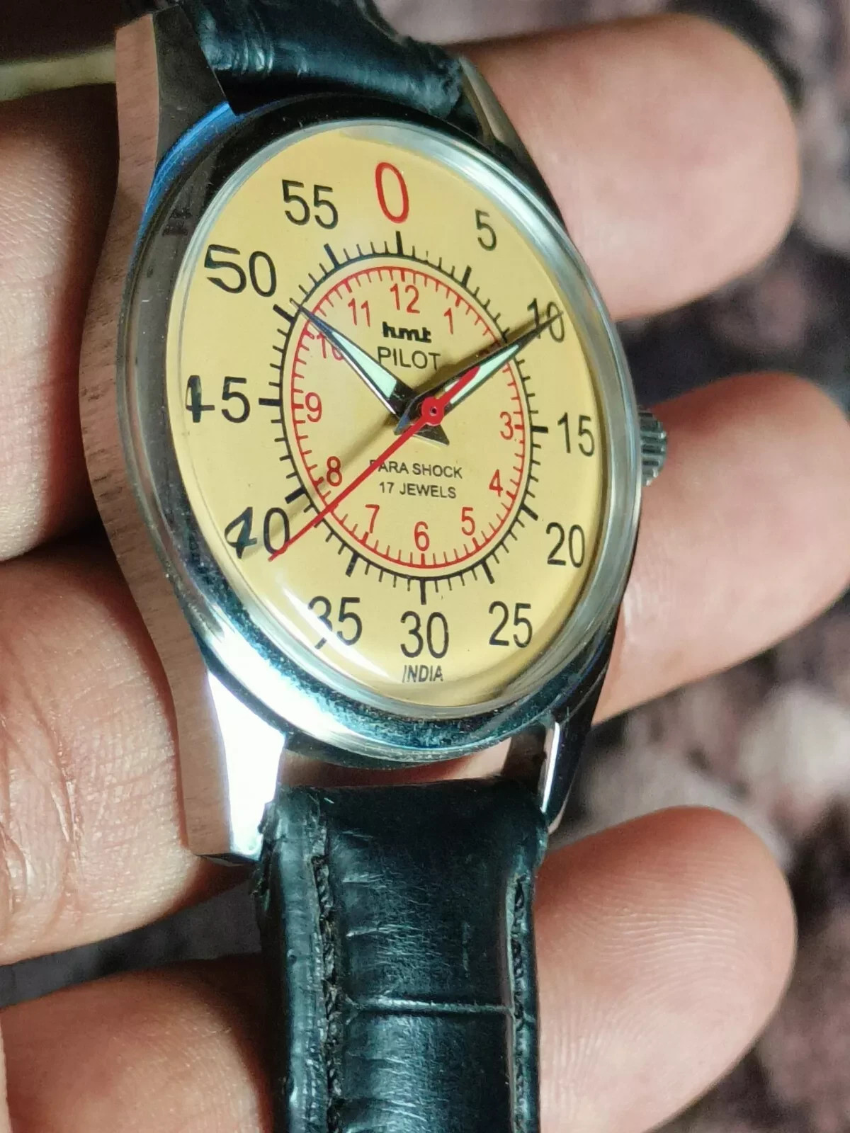 Vintage HMT Pilot Yellow Dial 17 Jewels Para Shock Mechanical hand winding Watch
