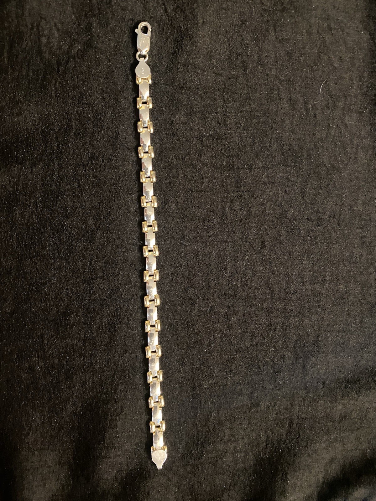 Italy 925 Sterling Silver Two Tone Link Bracelet Gold Accent 7” Vintage