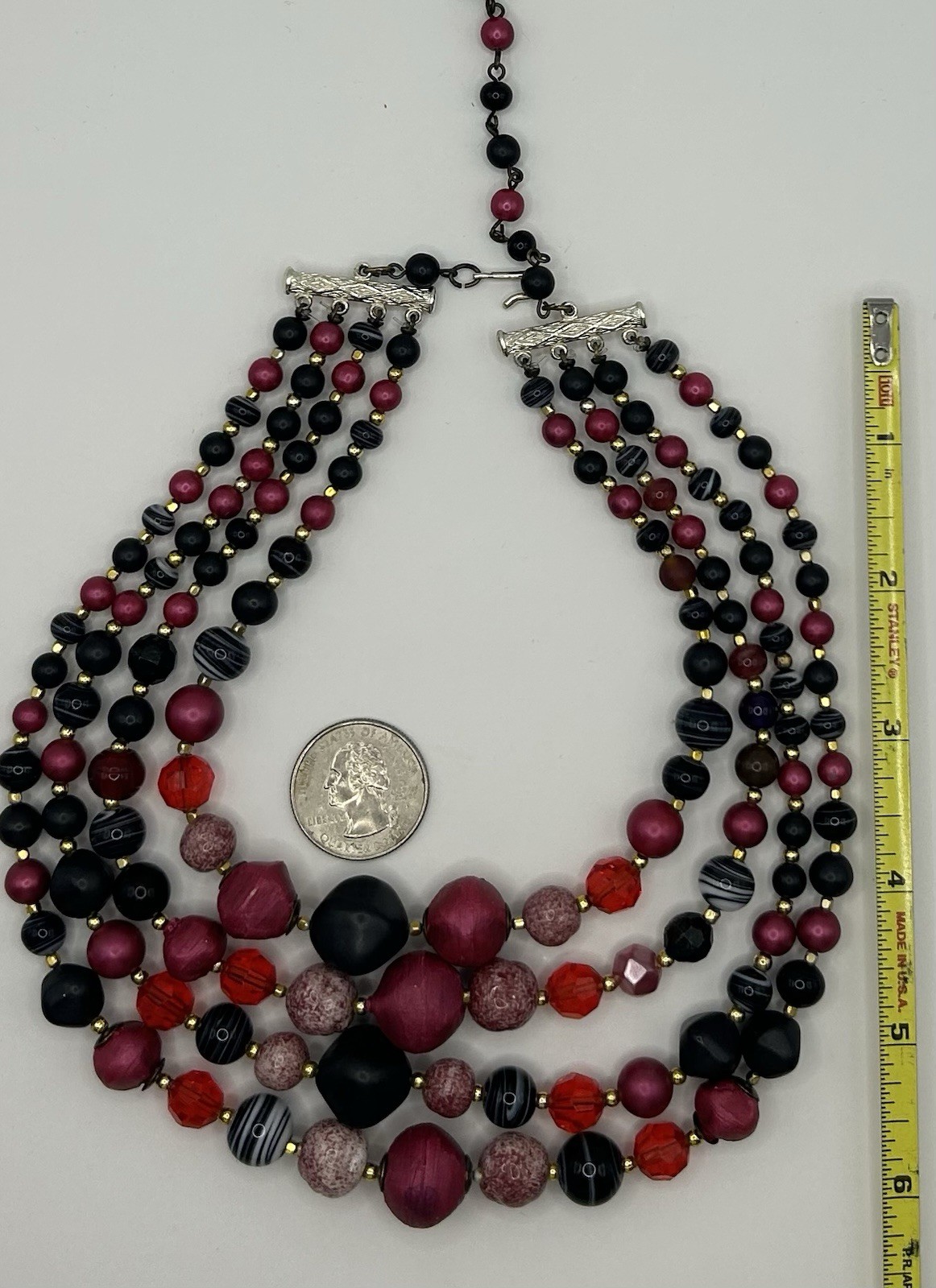 Vtg Signed Japan Beaded Necklace/clip on earring Set