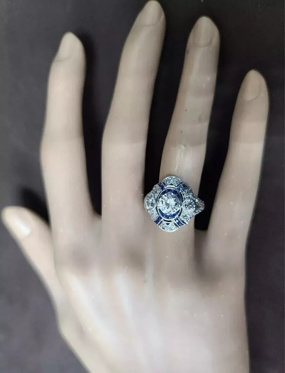 Art Deco Vintage Style 2Ct Lab Created Diamond 14k White Gold FN Engagement Ring