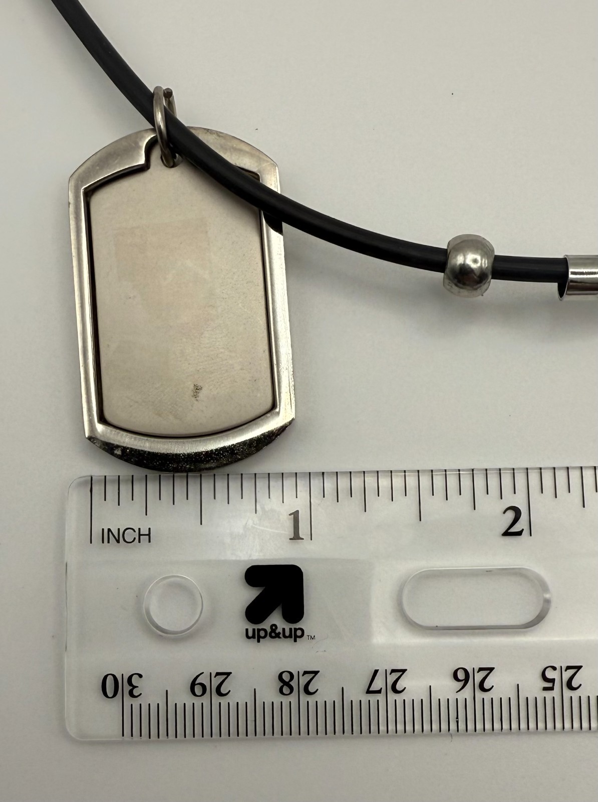 Black Cord Necklace with Silver-Tone Dog Tag Pendant