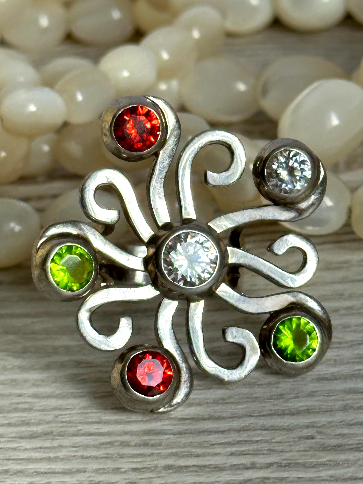 Ring Silver 925 woman Multicolor stones vintage ITALY RING brand mark