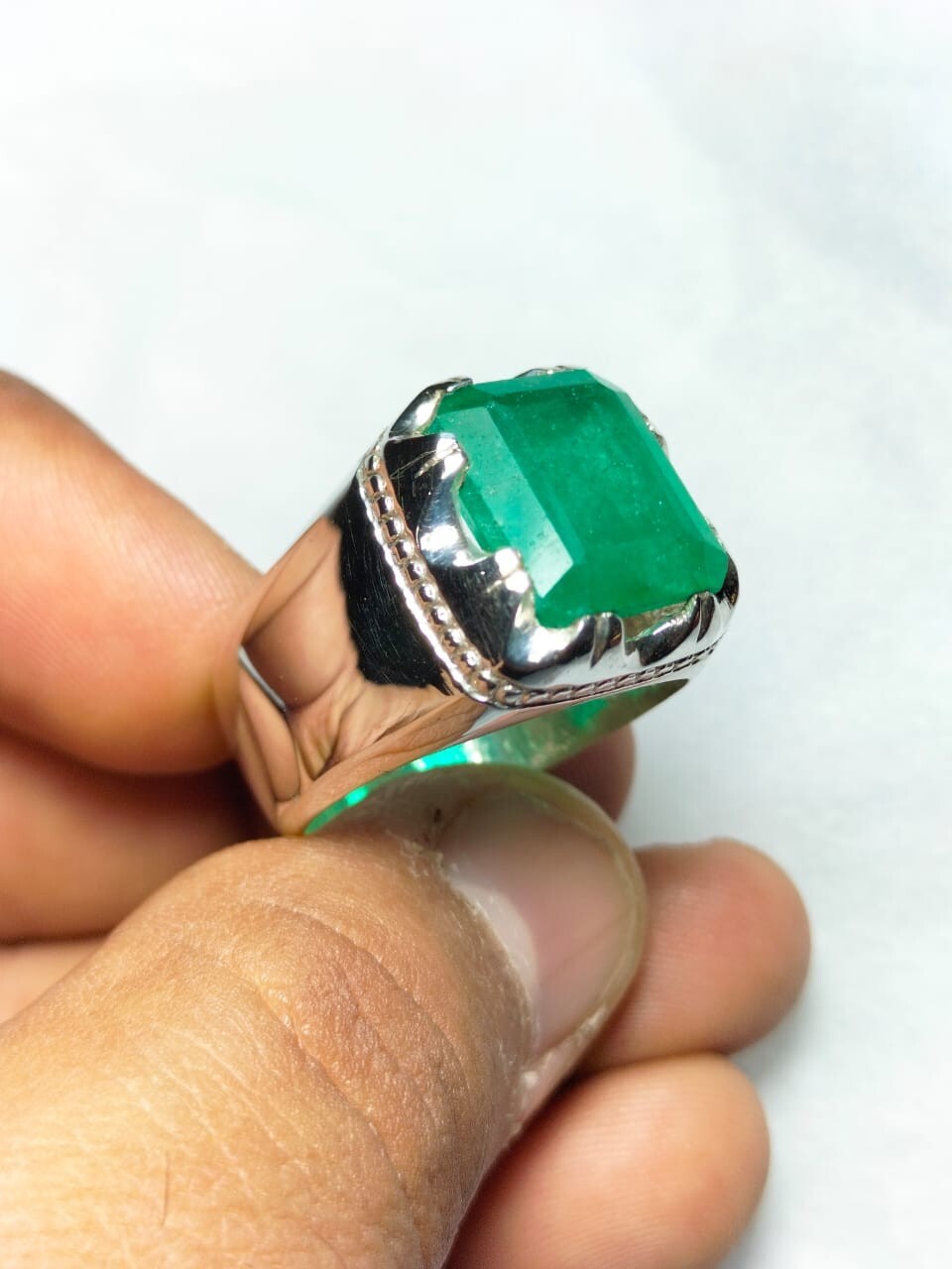 Natural Emerald Stone Baguette Cut Emerald Ring Silver 925 Ring Gift Ring