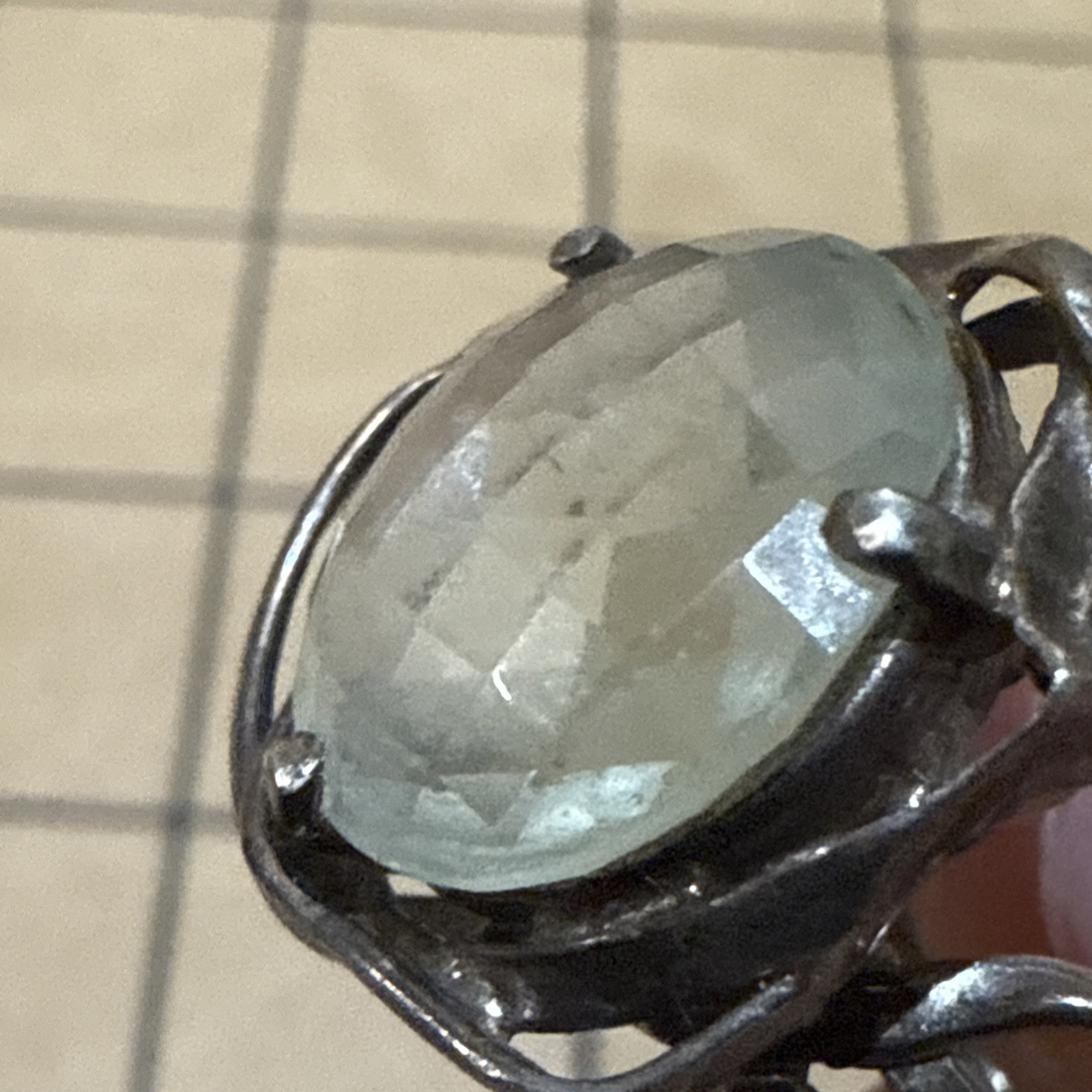 UNKNOWN STONE VINTAGE BRUTALIST MODERNIST STERLING SILVER RING SIZE 5.5