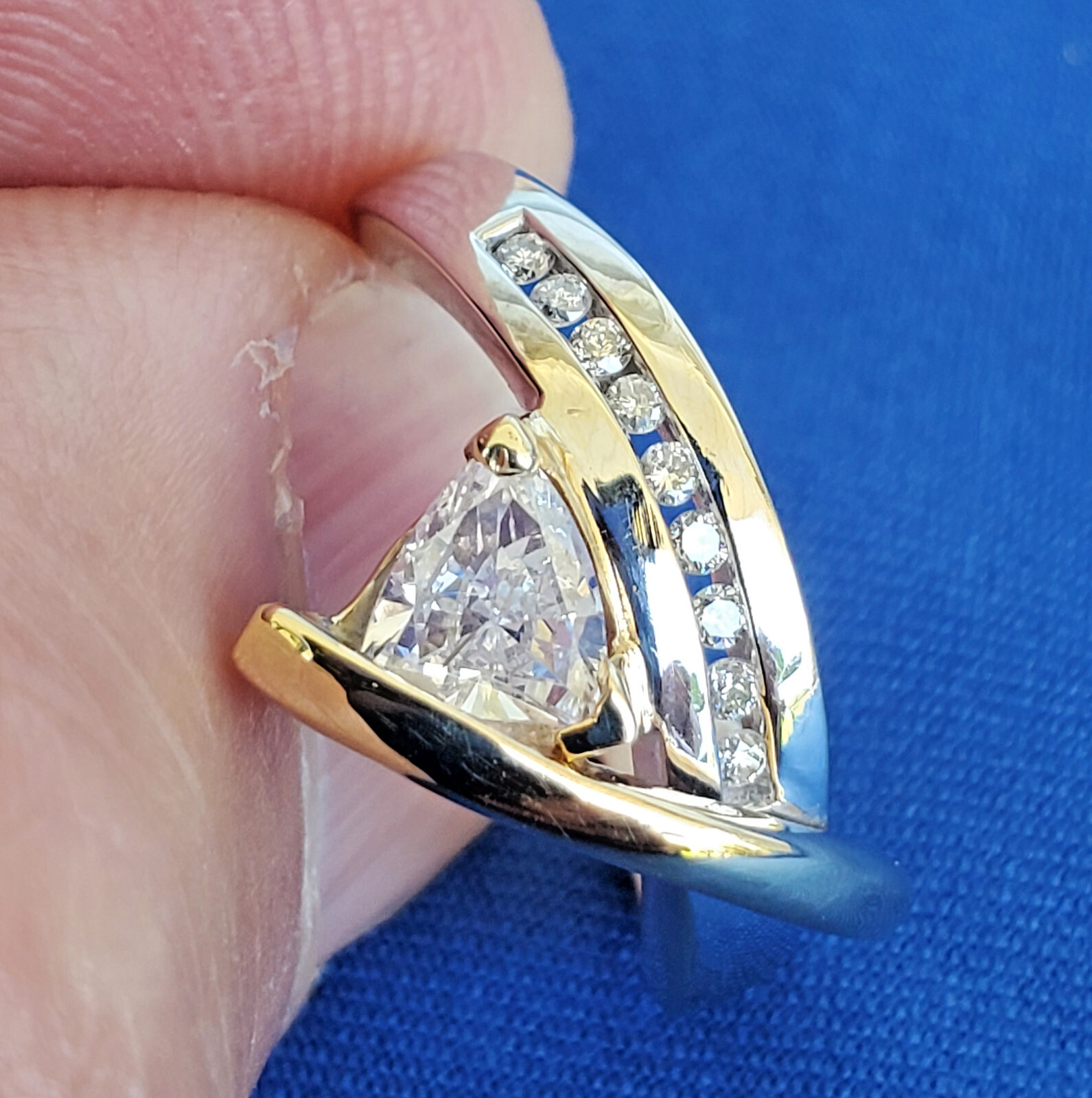 ORIGINAL EARTH MINED Triangle DIAMOND Engagement Ring SOLID 14K GOLD Solitaire 6