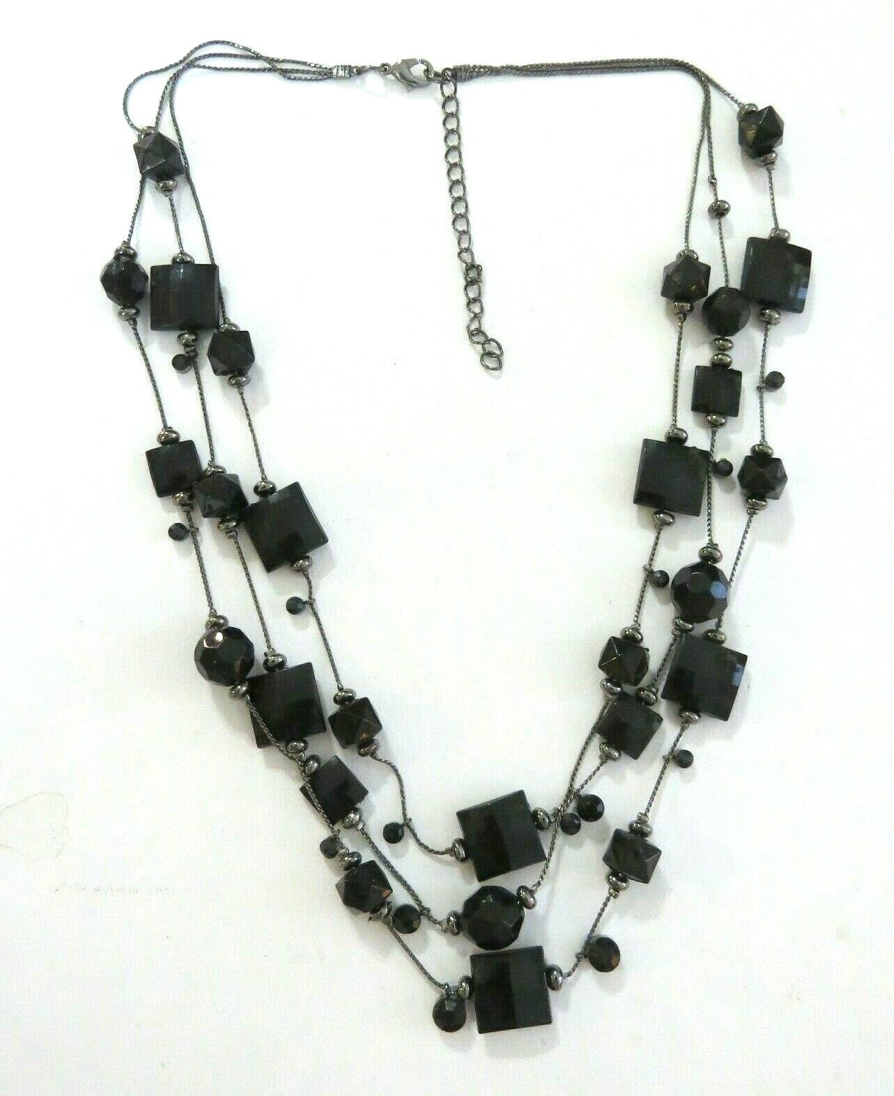 3 Strand Black Lucite Crystal Necklace 1.5 * 18 to 21 in
