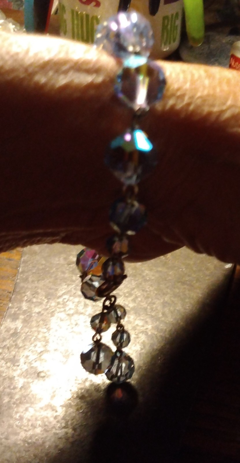 AURORA BOREALIS BLUE Heavy Link CRYSTAL BEAD 8″ BRACELET DANGLES Czech Glass VTG