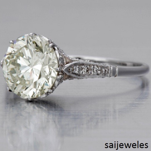 Lab-Created 3.55CT Round Cut Diamond Vintage Art Deco Ring 14K White Gold Finish