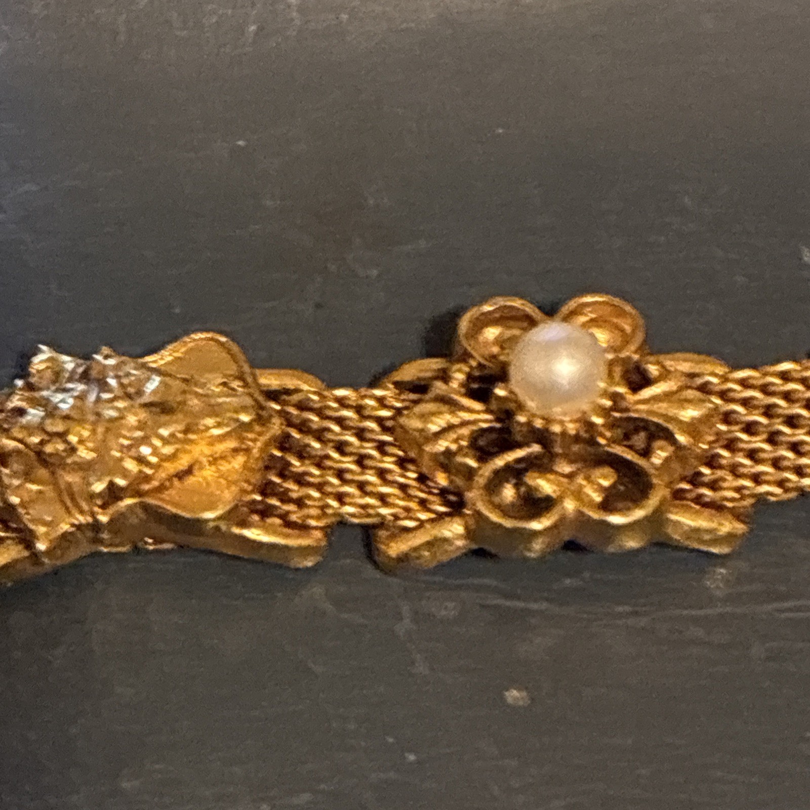 Vtg FLORENZA Victorian Revival Style Slide Bracelet Mesh 7 Embellished Slides 7”