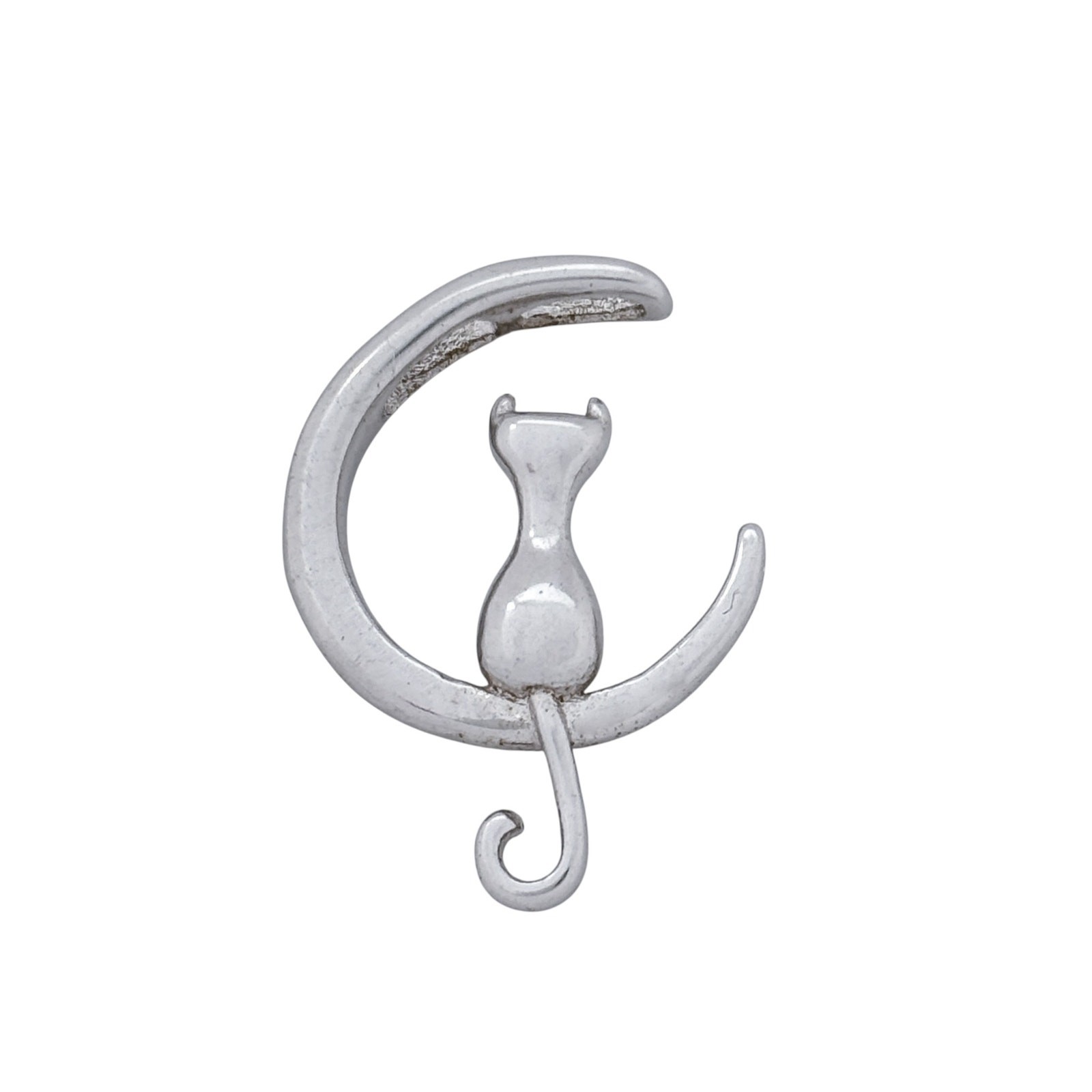 Estate Sterling Silver 925 Cat Moon Pendant