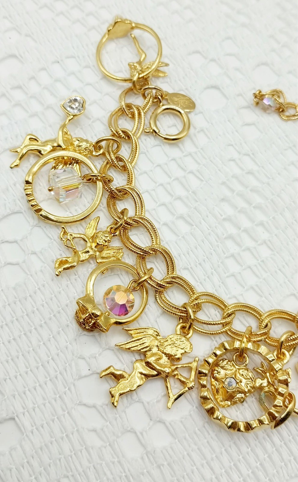 KIRKS FOLLY CHARM ANGEL CHERUB PIXIE RHINESTONE CHARM BRACELET