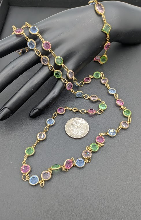 Vintage Open Bezel Crystal Set Necklace & Bracelet Glass UV Glow