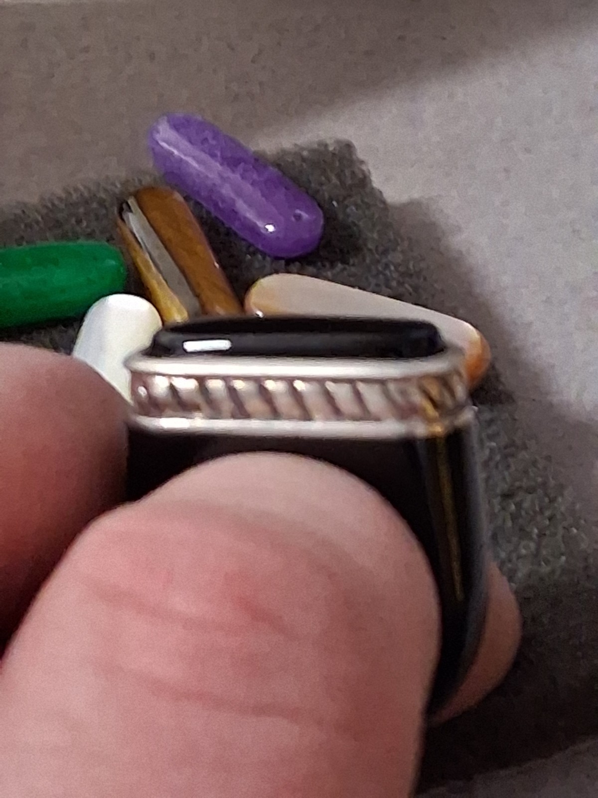 Sterling silver & onyx ring with interchangeable gemstones. SZ 6.75