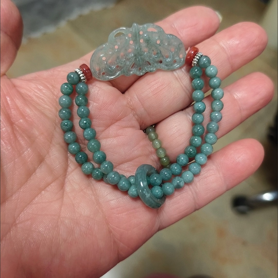 Natural A Jade Blue Water Butterfly Bracelet Chinese Style Hand Carved Jewelry