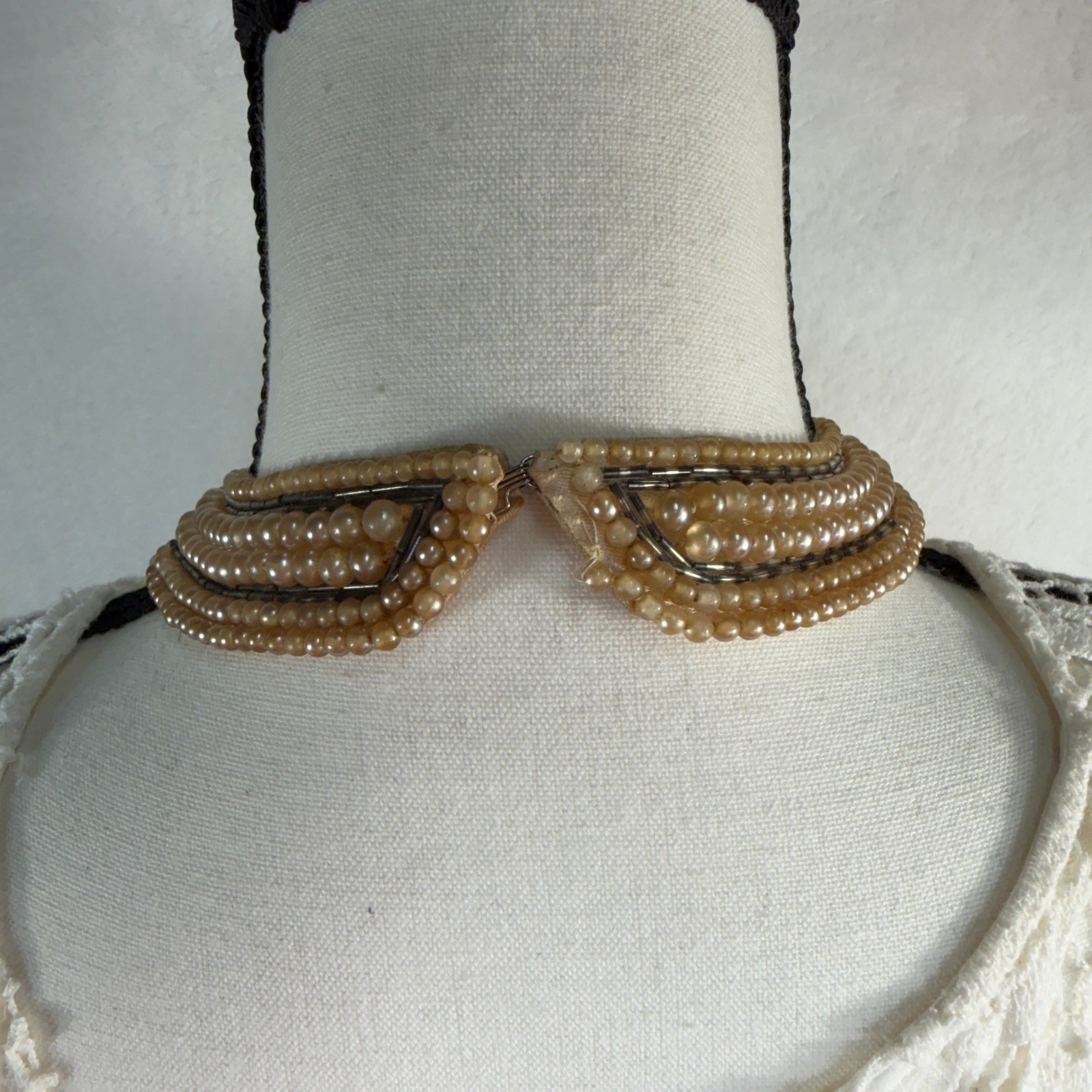 Vintage Necklace Choker Collar Faux Pearl Beaded Mid-Century Old Hollywood Glam