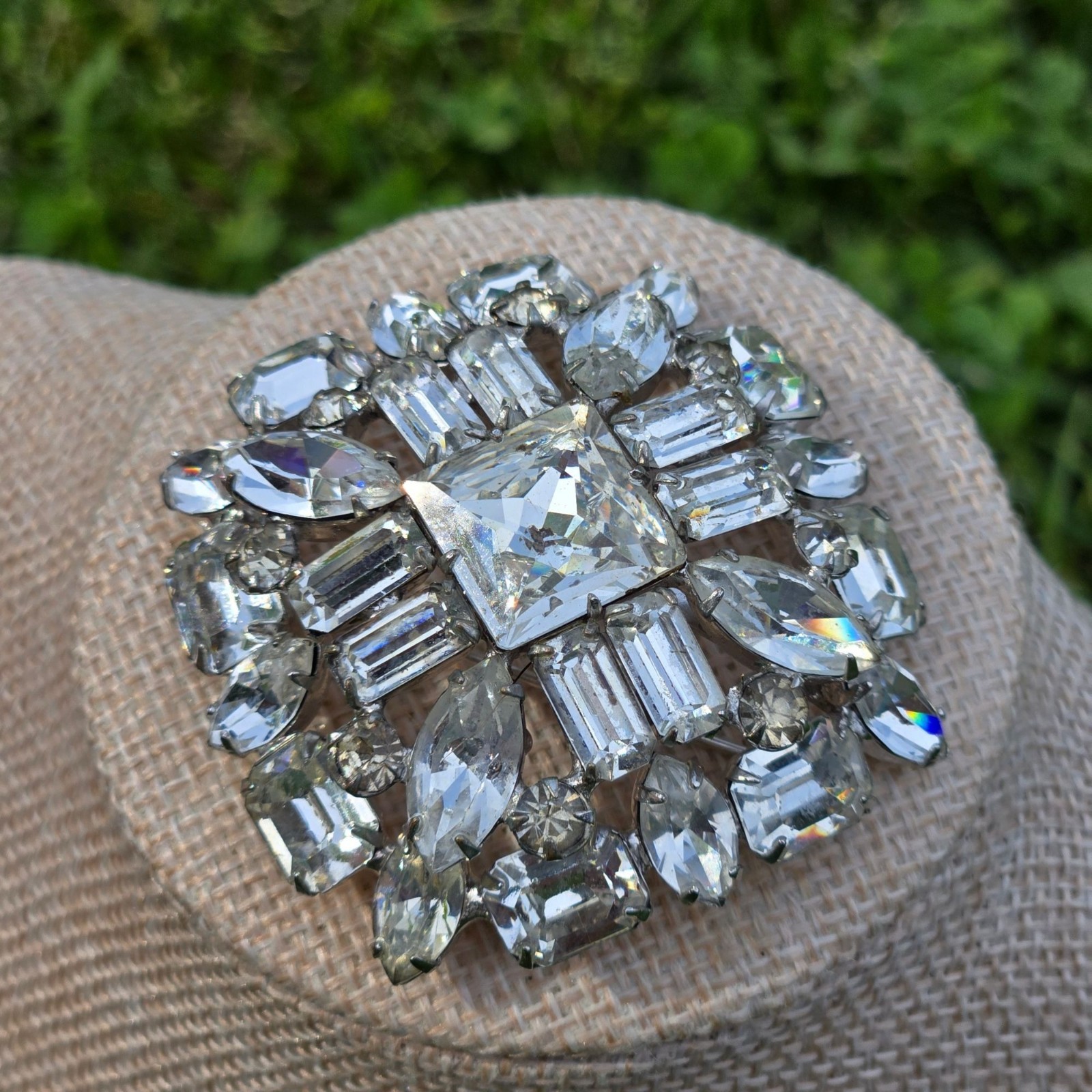 Vintage Kramer of New York Rhinestone Brooch Glamorous large Crystal Pin MCM 2″
