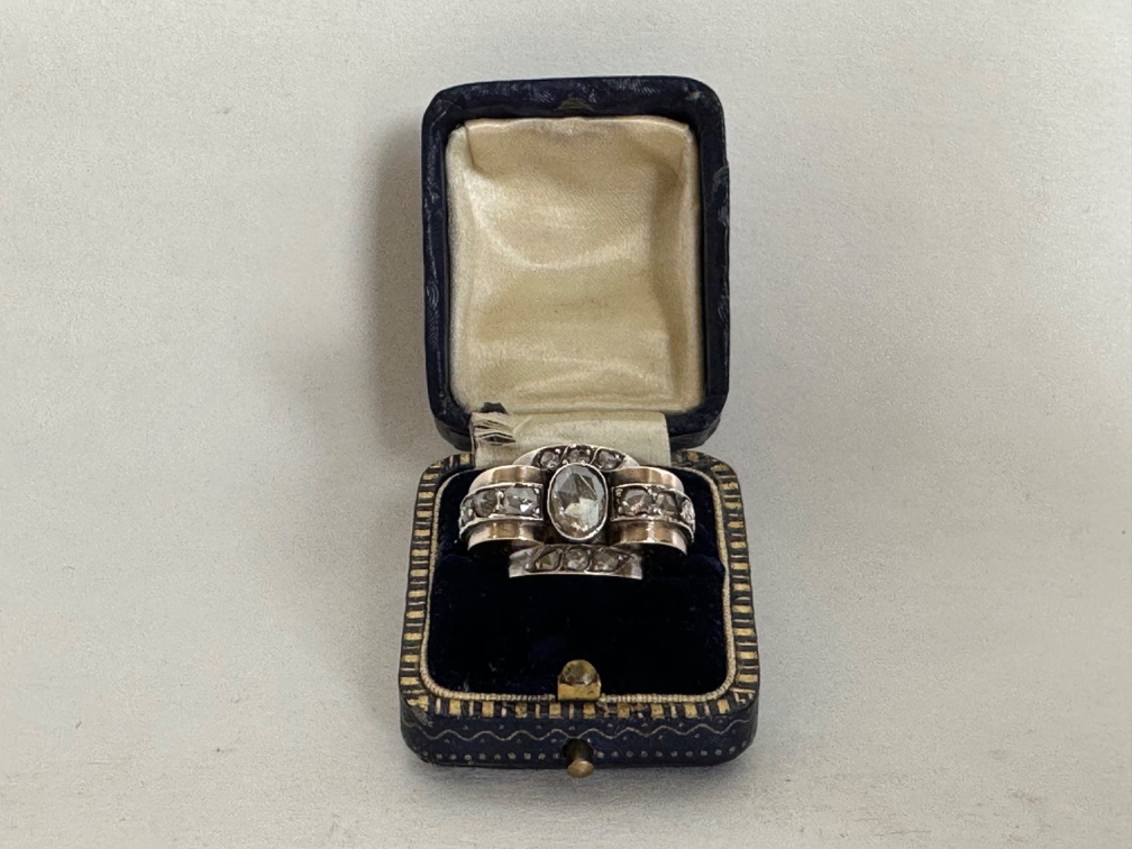 Antique Rare 14k Georgian Rose gold Large Retro Rose Cut Diamond Ring, Sz 7.5