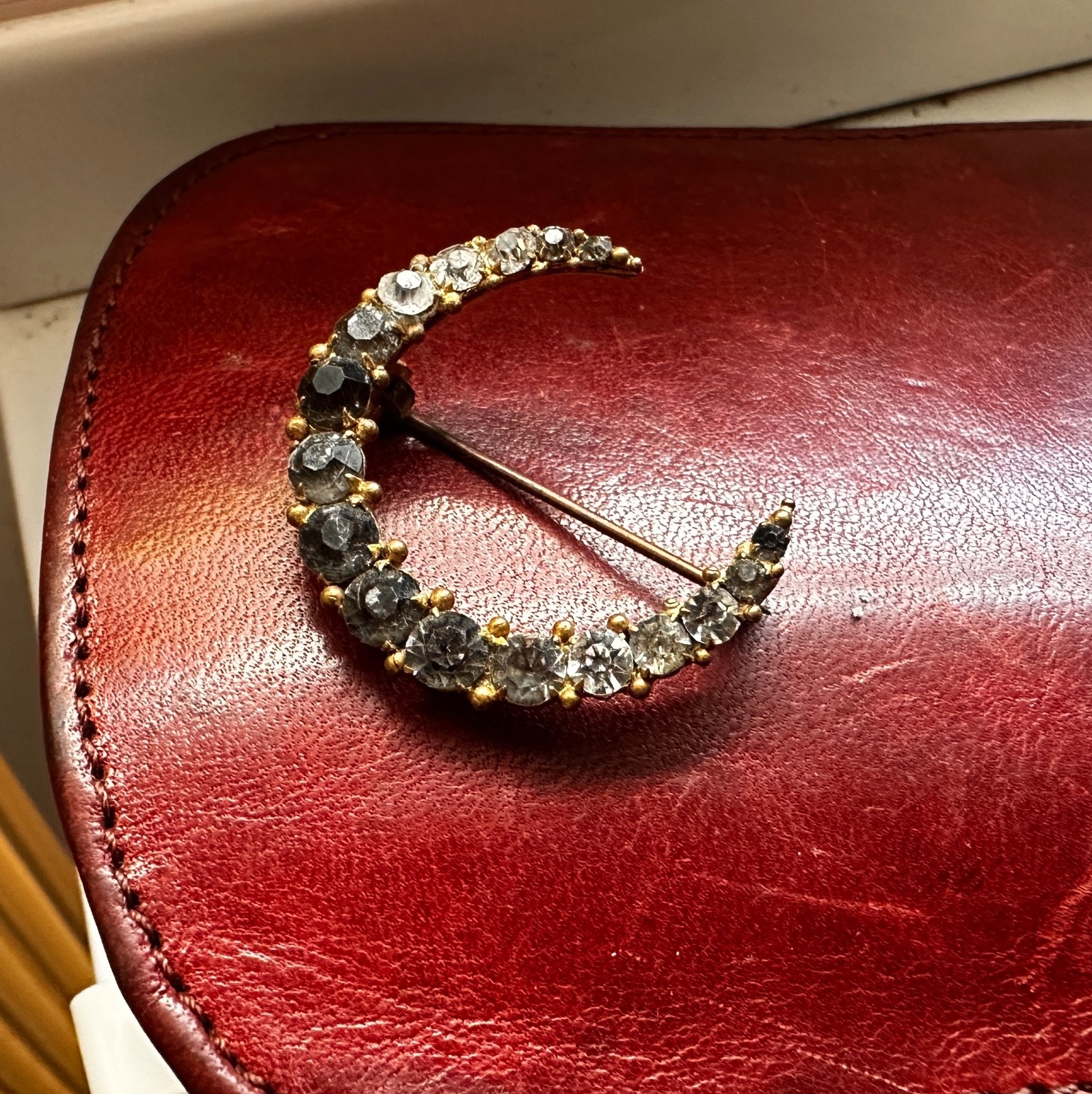 antique victorian crescent moon brooch