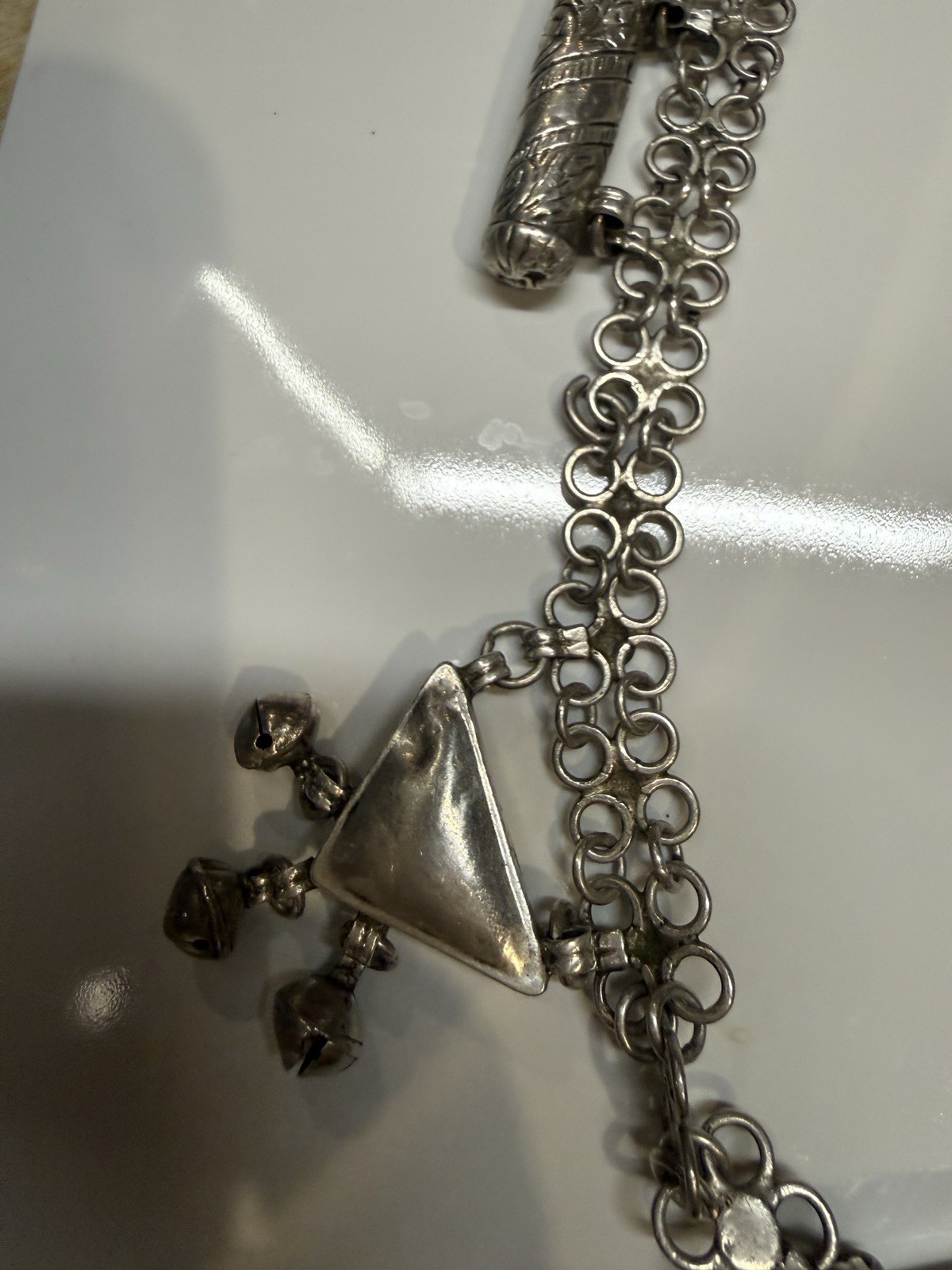 Antique silver alloy necklace, charms, 92gr. From Middle East. Mid-Century.