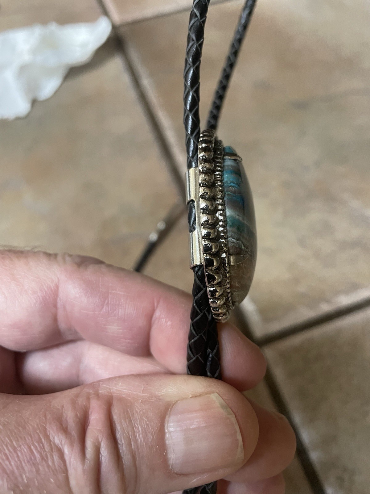 Bolo Tie With Beautiful Large Arizona Blue Chrysocolla Stone