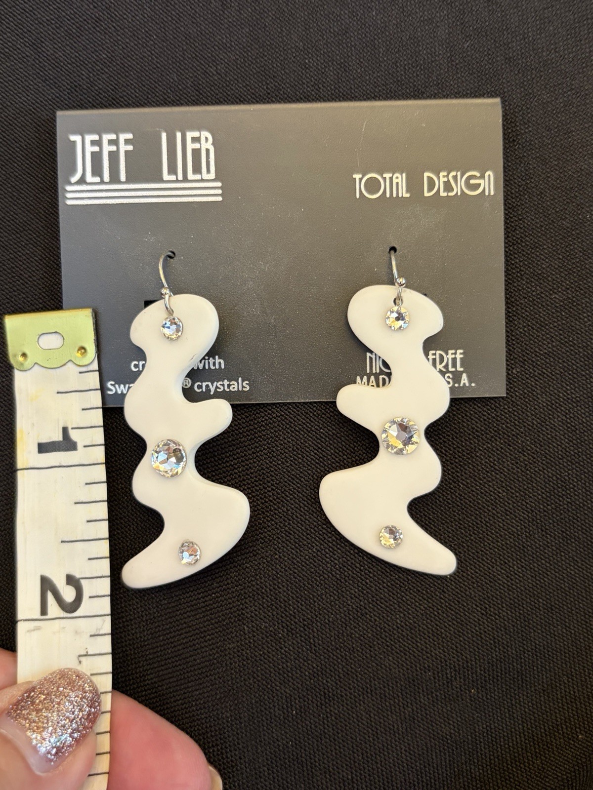 NEW Jeff Lieb Clear Swarovski Rhinestone White Dangle Earrings
