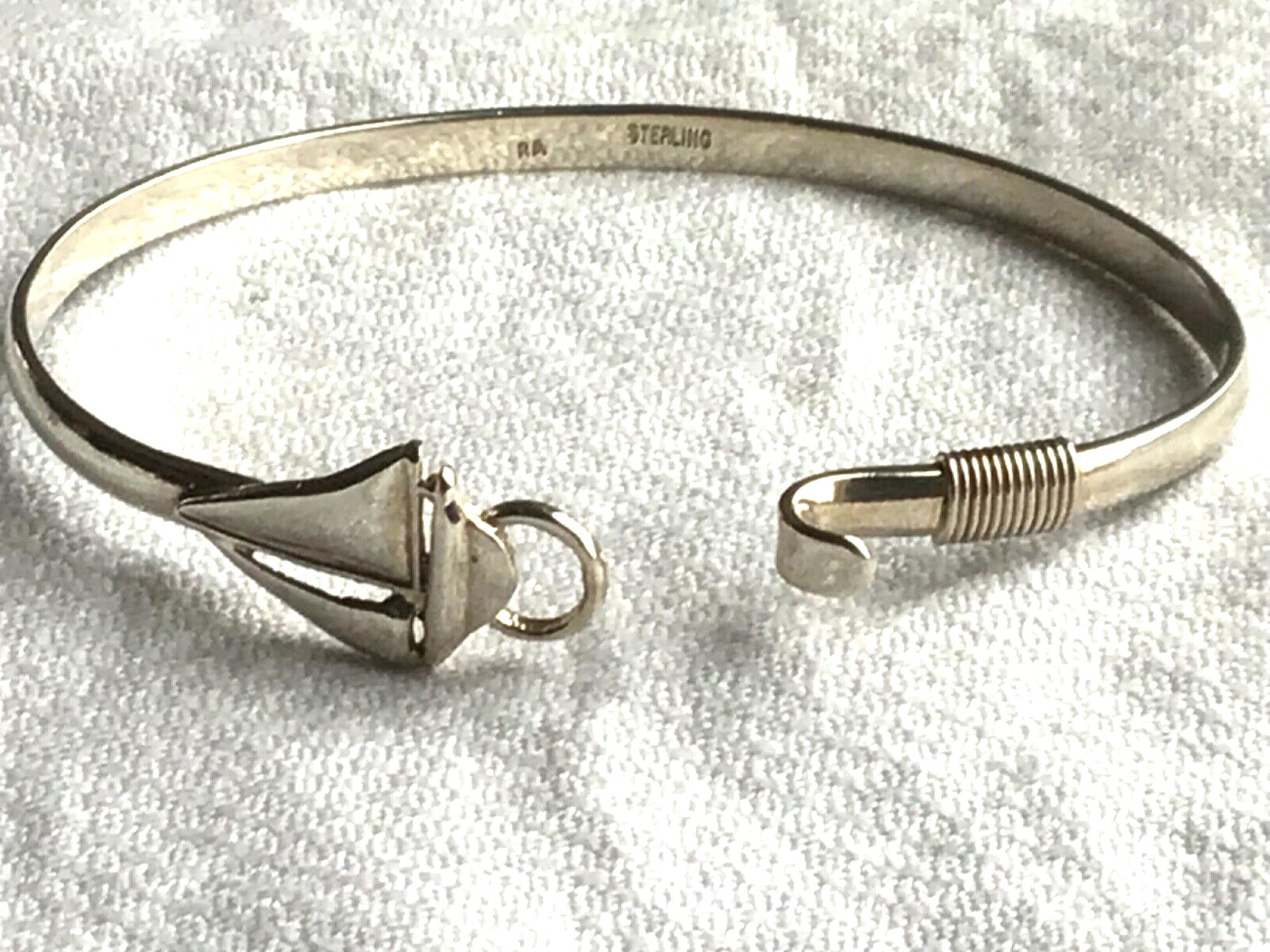Sterling Bangle Sailboat Design Front Opens 4mm Wide Back 7 1/2” Circumference