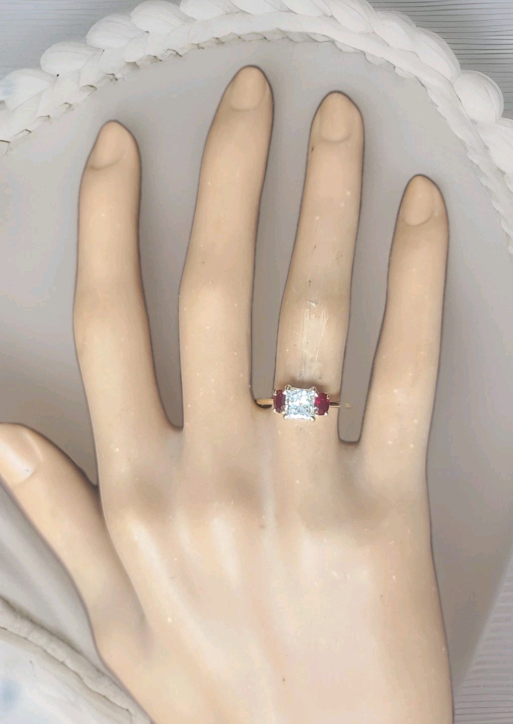 14K Yellow Gold Engagement Three Stone Ring 1.01CT.Natural Princess Cut Diamond
