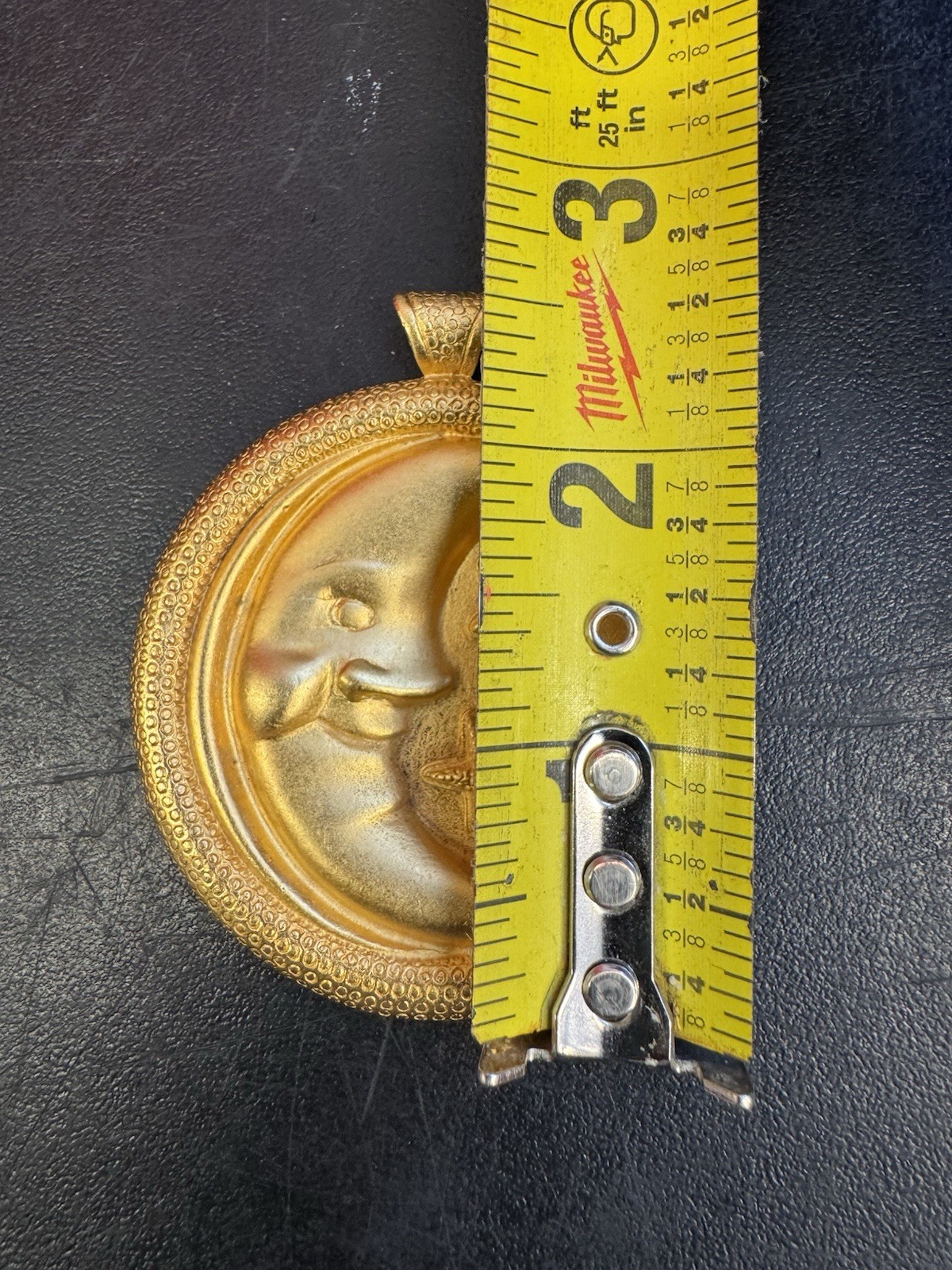 Vintage Gold Tone Satin Finish Crescent Moon Stars Large Medallion Pendant
